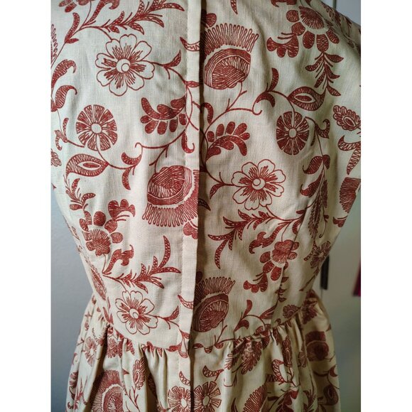 Vintage Denise Are Here Sleeveless Jumper Dress, Size 11/12 Beige Maroon Flower - Picture 3 of 7